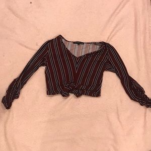 Cropped Burgundy striped tie top
